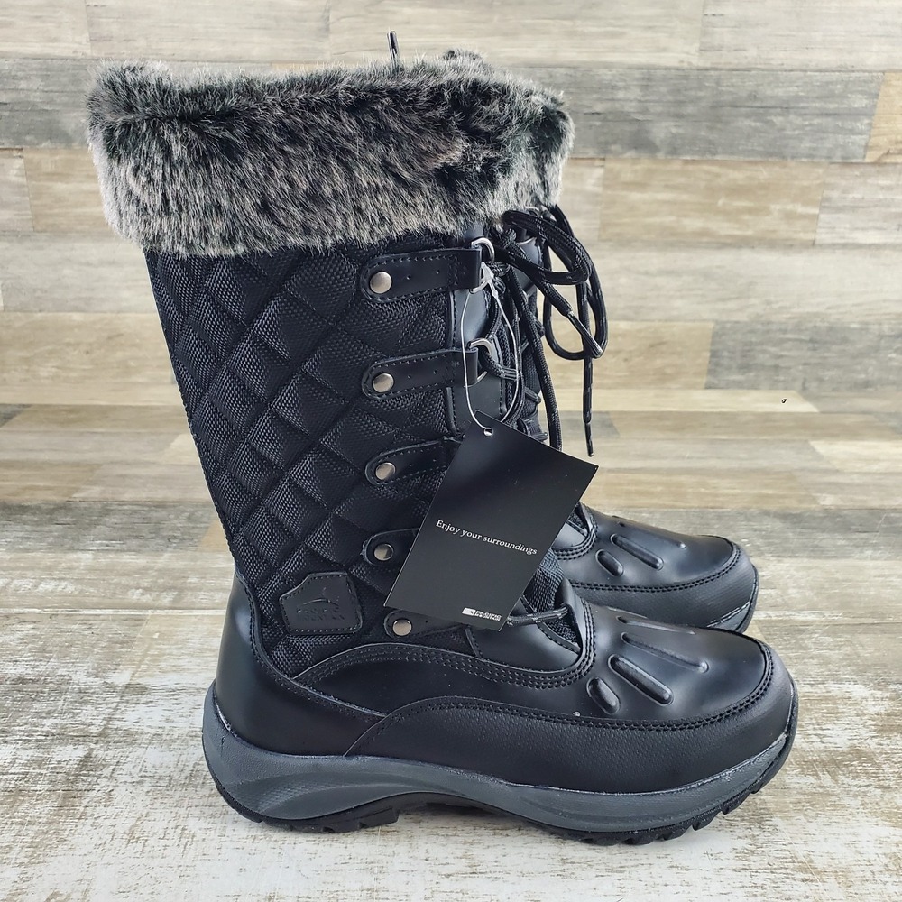 Pacific Mountain Whiteout Womens Winter Boots Sz 8.5 Black Thinsulate Lace Up